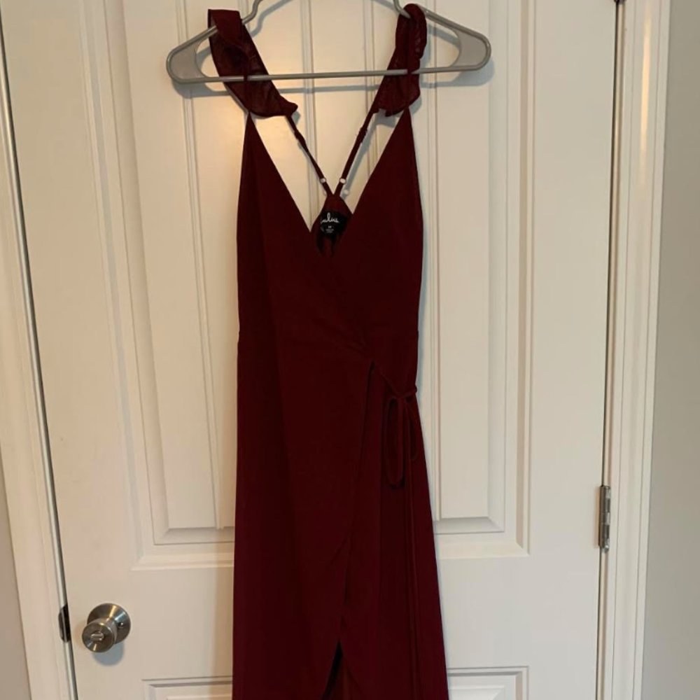 Wine Red, High/Low Wrap Dress